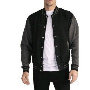 Pro Club Men's Varsity Fleece Baseball Jacket X-Large, Black/Charcoal